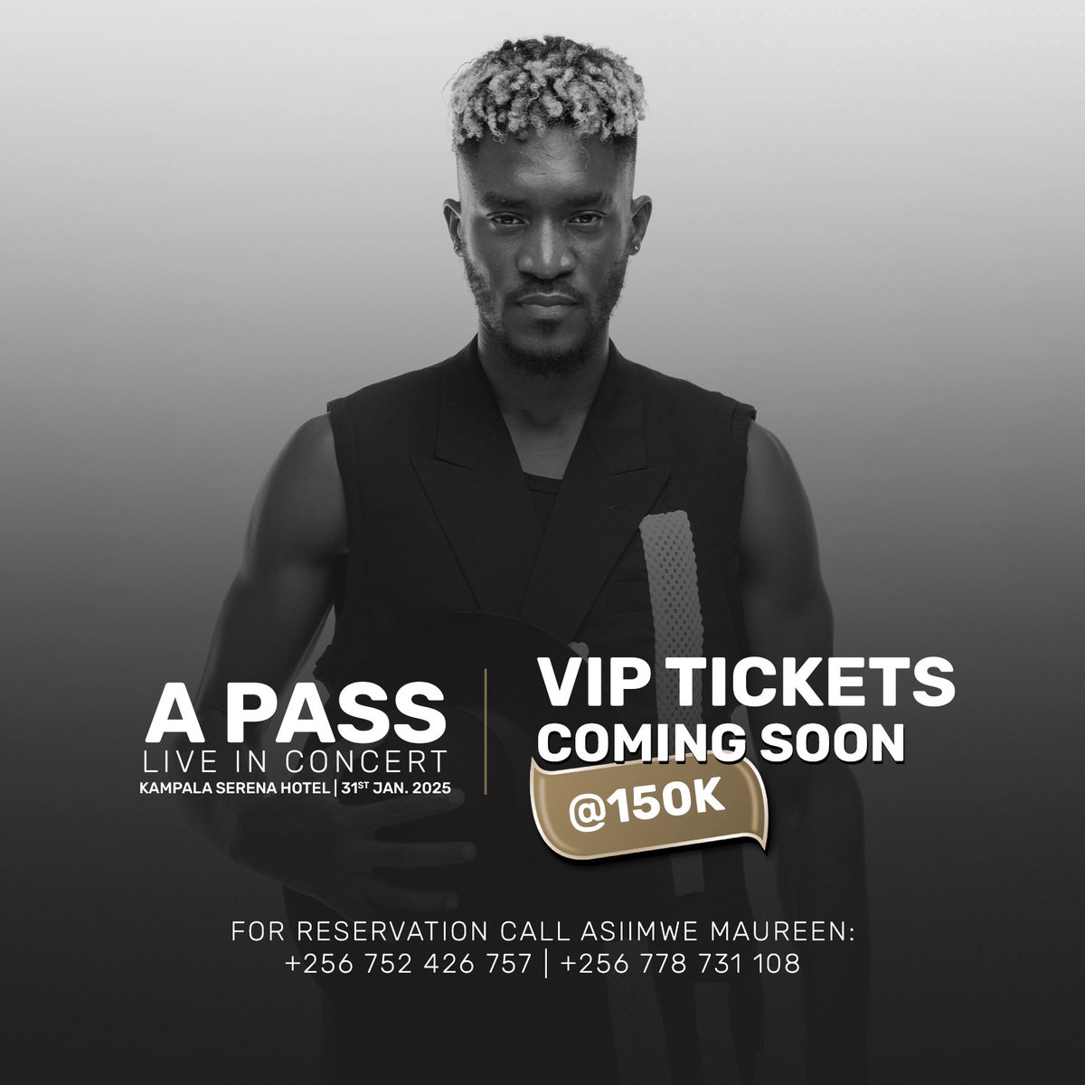 Secure your VVip Table Of 8 for the A Pass Live in concert At 3Million UGX ✔️

And for all those that want to get a general ViP Ticket 🎫  of 150K UGX to the concert we shall communicate how and where you can get them ✔️ It’s On 🔊🔊🔊 #apassliveinconcert