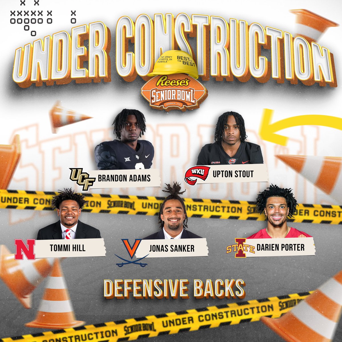 Jim Nagy (@jimnagy_sooners) on Twitter photo 2025 <a href="/seniorbowl/">Panini Senior Bowl</a> 𝐫𝐨𝐬𝐭𝐞𝐫 𝐛𝐮𝐢𝐥𝐝 is off to a fast start with three big & talented corners (<a href="/bjthegoat_2/">BJ</a>, <a href="/hilltommi13/">Tommi Hill</a>, <a href="/DarienPorter10/">Darien</a>), a hyper competitive fun-to-watch nickel (<a href="/upton_5tout/">Upton Stout₅🦅</a>), and an athletic ascending safety (<a href="/JonasSanker/">Jonas Sanker</a>).
#TheDraftStartsInMOBILE™️ 2025 <a href="/seniorbowl/">Panini Senior Bowl</a> 𝐫𝐨𝐬𝐭𝐞𝐫 𝐛𝐮𝐢𝐥𝐝 is off to a fast start with three big & talented corners (<a href="/bjthegoat_2/">BJ</a>, <a href="/hilltommi13/">Tommi Hill</a>, <a href="/DarienPorter10/">Darien</a>), a hyper competitive fun-to-watch nickel (<a href="/upton_5tout/">Upton Stout₅🦅</a>), and an athletic ascending safety (<a href="/JonasSanker/">Jonas Sanker</a>).
#TheDraftStartsInMOBILE™️
