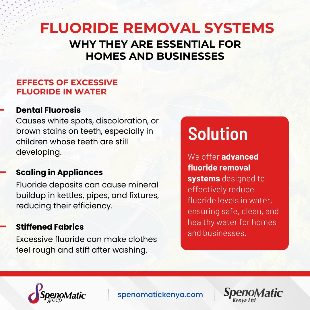 SpenomaticGroup's tweet image. 💧Did you know? Excess fluoride in water can lead to health issues like dental and skeletal fluorosis.  Protect your loved ones and ensure safe, clean water with advanced fluoride removal systems. 🌟

#FluorideFreeWater #CleanWaterSolutions #HealthyLiving #spenomaticsolar