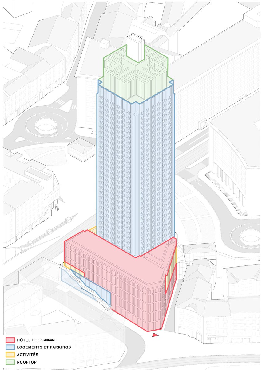 Pour les nantais.es, le projet de transformation de la Tour Bretagne présenté ce matin à #Nantes : 240 logements, Les Ecossolies, un hôtel, un resto, un rooftop gratuit, un bar culturel. Il faudra attendre 2029.
(crédits📷 : Franck Gallen et <a href="/PcaStream/">PCA-STREAM</a>)