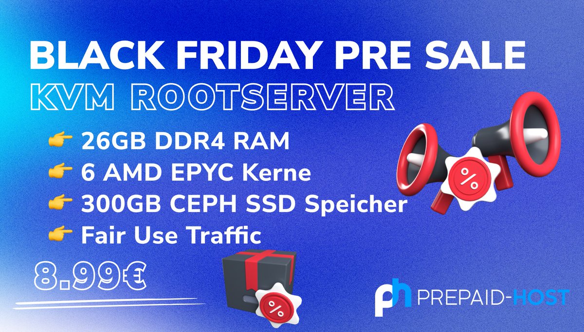 🚀 Pre-Sale gestartet – BEGRENZTE STÜCKZAHL! 🚀

Nur bis Sonntag, 24.11., oder solange der Vorrat reicht – und das für nur 8,99 €/Monat!

⚡ Nur 65 Pakete verfügbar – wenn weg, dann weg!
🎯 Sei schneller als alle anderen und sicher dir dein Angebot!

➡️prepaid-host.com/aktion/pre-sal…