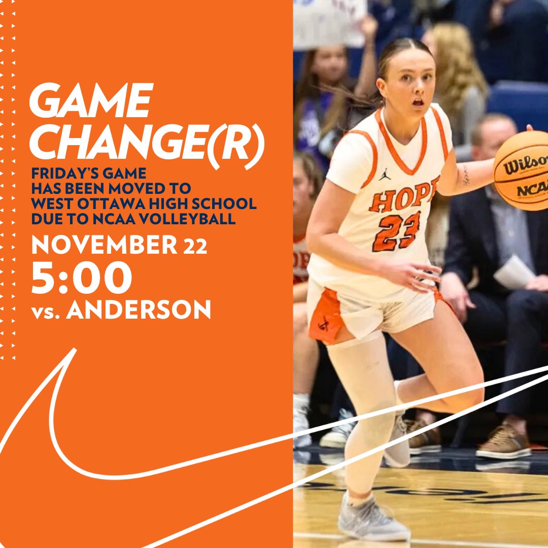 PSA 📣🗣️: Friday’s game vs. Anderson has been moved to 5:00pm at West Ottawa High School due to NCAA Volleyball at DeVos. Saturday’s game vs Carroll will be at 2:30pm at DeVos. Go Hope!