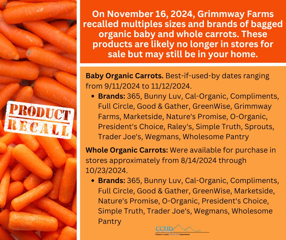 Do not eat any recalled bagged organic carrots. 
Learn more by visiting cdc.gov/ecoli/outbreak….