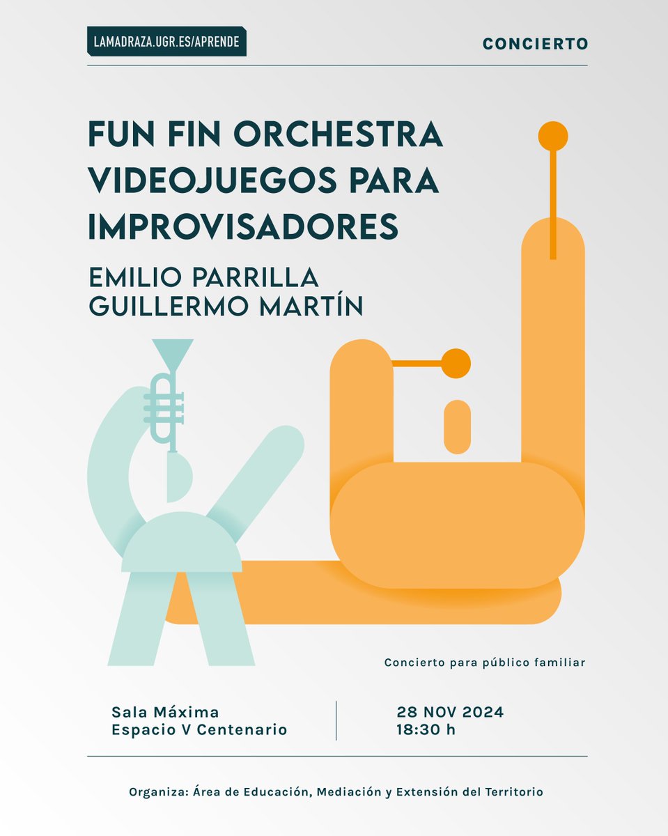 #ConciertosUGR | Como colofón, el concierto «Fun Fin Orchestra. Videojuegos para improvisadores» donde se crea una pieza multimedia en tiempo real y utiliza los videojuegos como medio expresivo.

#AgendaUGR: 28 nov | 18:30 | Sala Máxima | Espacio V Centenario | Entrada libre