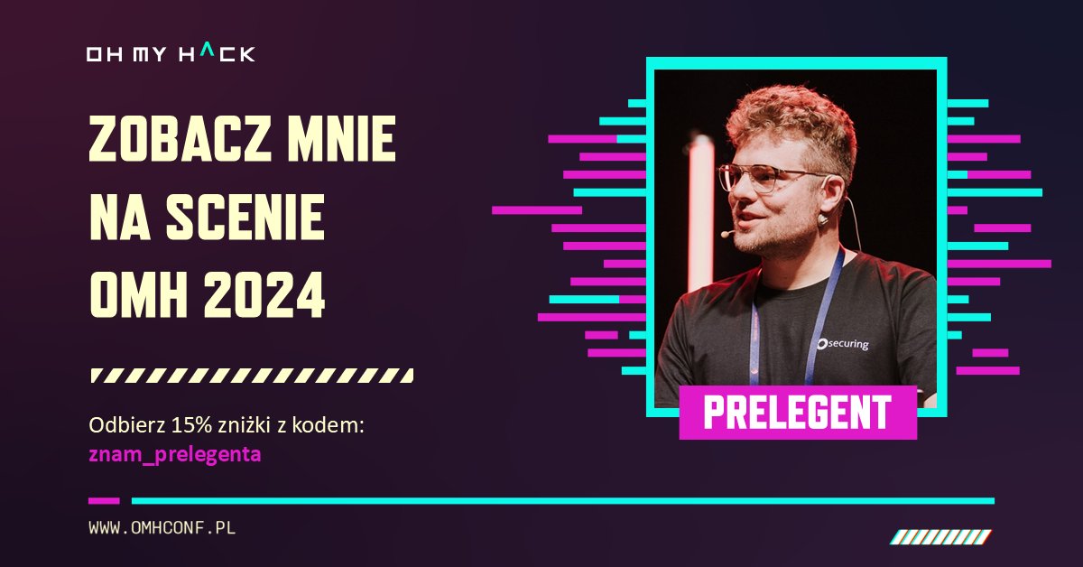 Wojciech Reguła (@_r3ggi) on Twitter photo PL: Już w przyszłym tygodniu będziecie mogli mnie zobaczyć na konferencji <a href="/OMHconf/">Oh My Hack</a> gdzie opowiem o bezpieczeństwie menedżerów haseł na platformie macOS. PL: Już w przyszłym tygodniu będziecie mogli mnie zobaczyć na konferencji <a href="/OMHconf/">Oh My Hack</a> gdzie opowiem o bezpieczeństwie menedżerów haseł na platformie macOS.