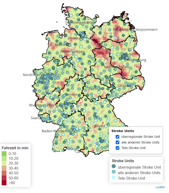 smc_germany's tweet photo. Data Report visualisiert die #Schlaganfall-Versorgung: Bei akuten Fällen beträgt die Fahrzeit zur nächsten Klinik, die Schlaganfälle versorgt, im Durchschnitt 9,5 Min. Doch nicht alle Kliniken besitzen eine Stroke Unit mit besserer Behandlungsqualität. https://t.co/N1eU4M6ZsE 1/3 https://t.co/dnDC4T0Y5c
