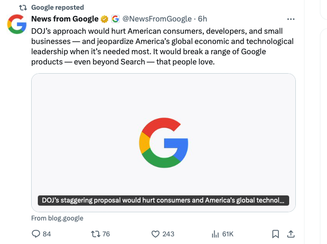 Google is so desperate it's now "reposting" its own blog post labeled as "news" full of attempts to move goalposts, mislead on the remedies, and the author is supposedly the person who has been blasted by federal judges on both sides of the Atlantic for purging evidence. /1