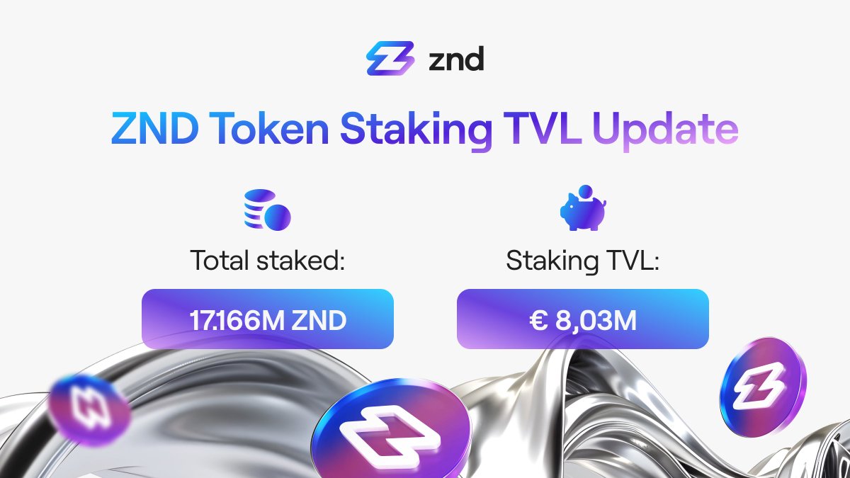 Another $ZND staking TVL update! 

Our users have locked up 17.16 million tokens, currently valued at over €8 million! 

These numbers keep growing daily, showing how many in our community are committed long-term, locking tokens for periods from 30 days to 1 year.

Staking