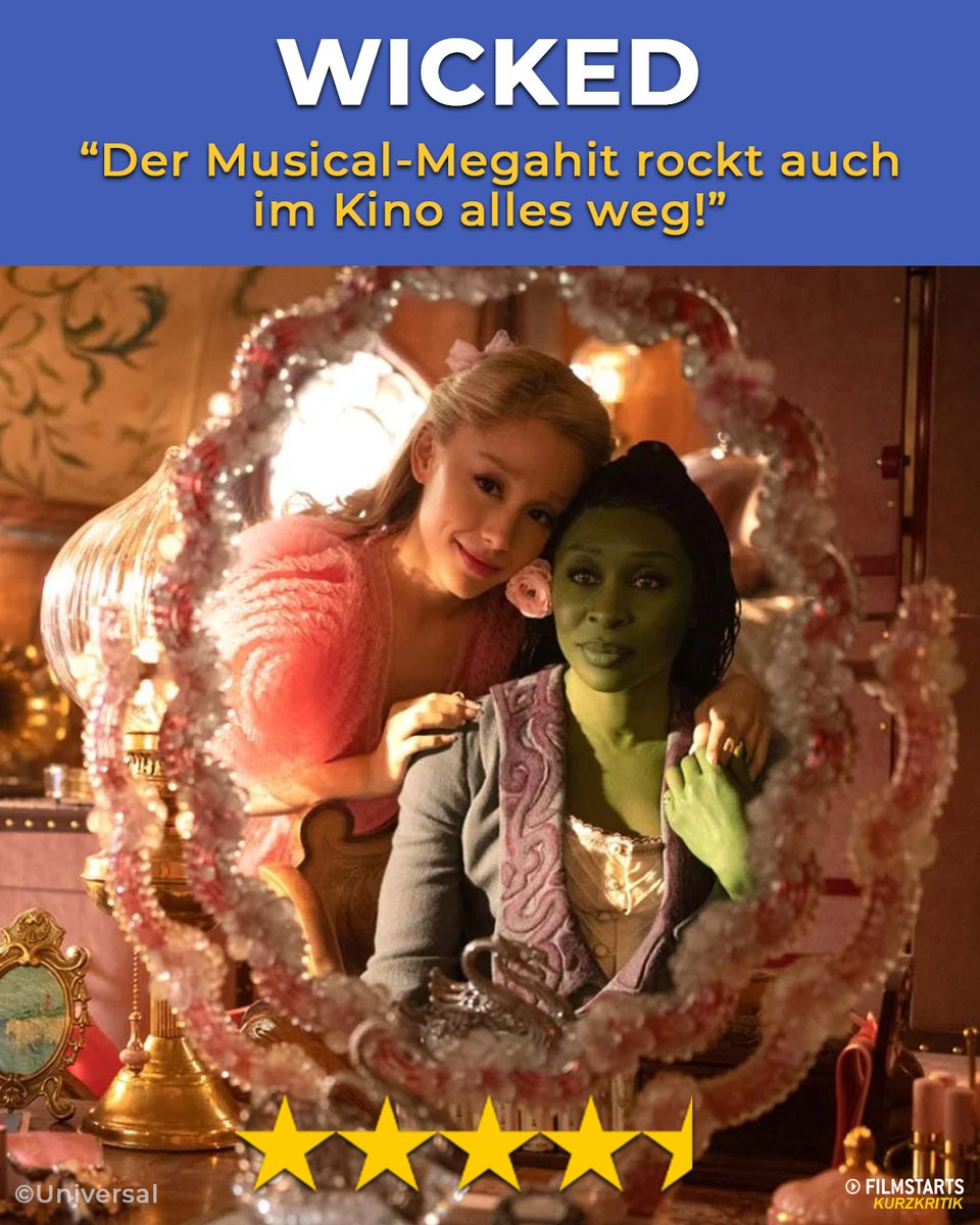 Filmstarts's tweet image. Die zwei herausragend harmonierenden Hauptdarstellerinnen und die grandiosen Produktionswerte samt opulenter Musicalnummern machen auch die Leinwand-Umsetzung des Megahits zu einem absoluten Must-See.
👉Hier gibt's die ganze Kritik: tinyurl.com/44fdsykn