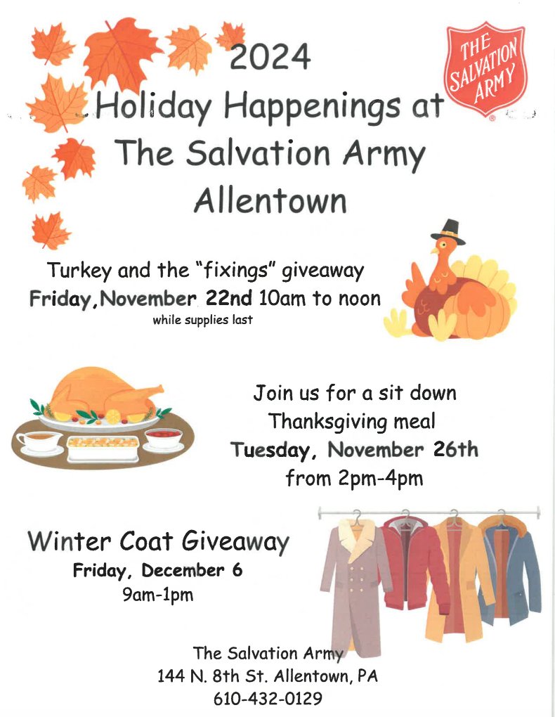 BASDFtHill's tweet photo. Please view the attached flyer for information about Holiday Happenings at The Salvation Army Allentown! https://t.co/uPkQ06ruGI