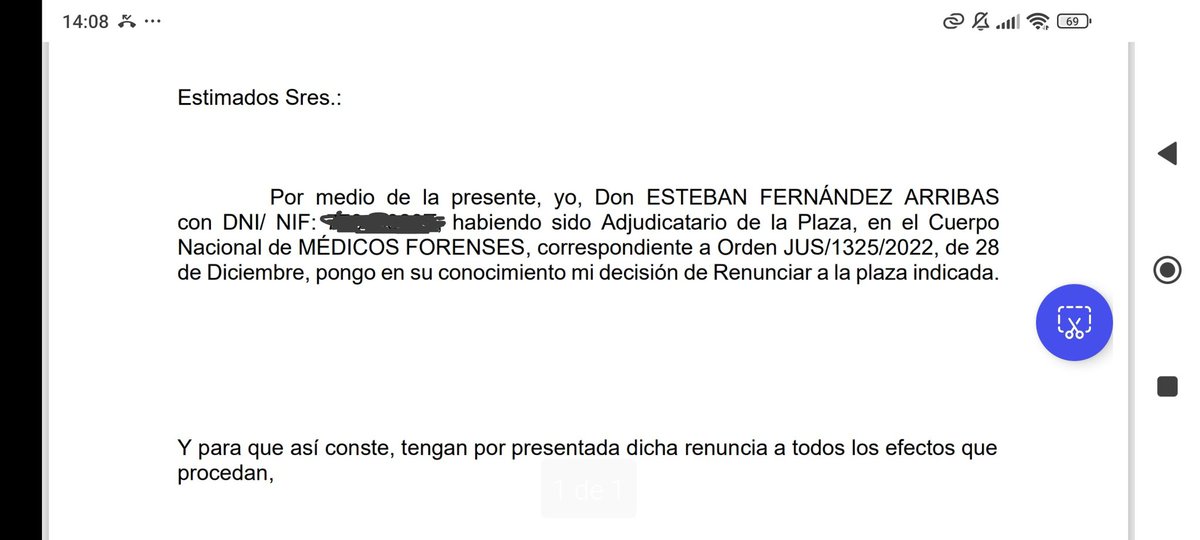 Con un par.
RENUNCIO A PLAZA DE FORENSE TITULAR.