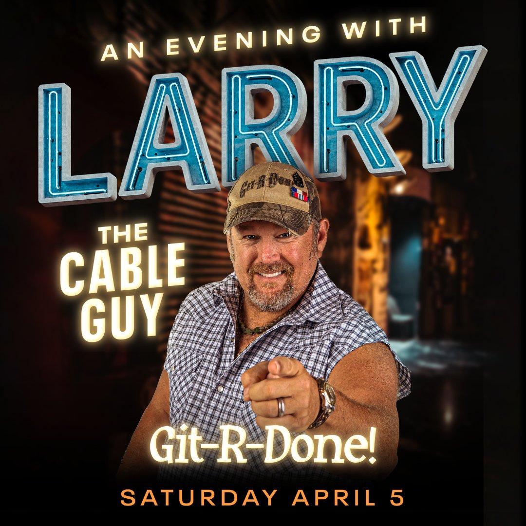 Larry The Cable Guy (@gitrdonelarry) on Twitter photo JUST ANNOUNCED! I'll be in Ivins, UT at The <a href="/Tuacahn/">Tuacahn Center for the Arts</a> on April 5th! Tix go on sale tomorrow! More info at larrythecableguy.com JUST ANNOUNCED! I'll be in Ivins, UT at The <a href="/Tuacahn/">Tuacahn Center for the Arts</a> on April 5th! Tix go on sale tomorrow! More info at larrythecableguy.com