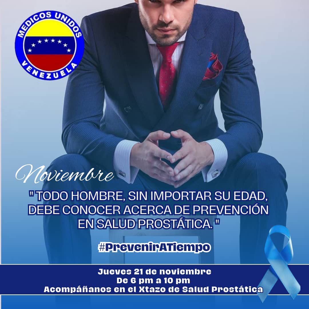 DelianFeo's tweet photo. Noviembre es el mes de la concienciación sobre Cáncer de próstata. Luego de los 40 años todos los hombres deben realizar su consulta urol��gica. #PrevenirATiempo es la clave. Apoya el Xtazo de @MedicosUnidosVe hoy de 6 a 10 pm https://t.co/vgnyt4tCSN