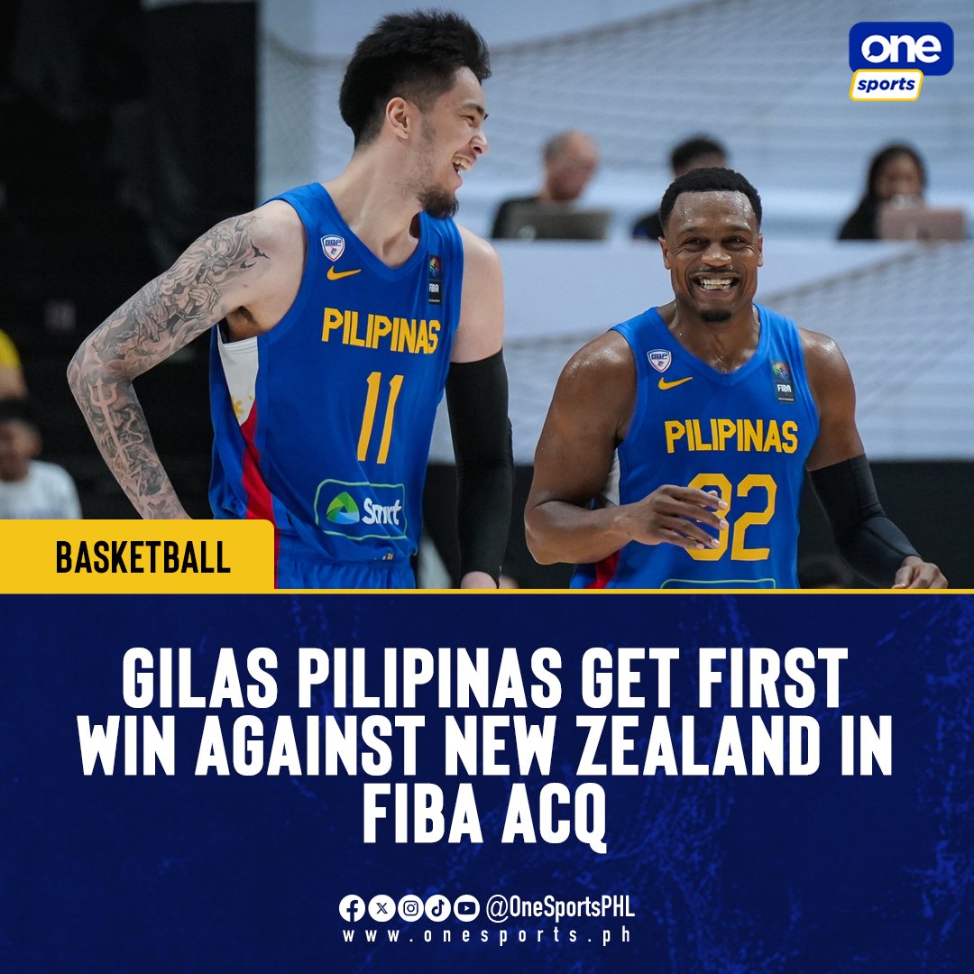 OneSportsPHL's tweet photo. TONIGHT IS THE NIGHT! 🇵🇭

Gilas Pilipinas pull off a historic upset after defeating New Zealand in the FIBA #AsiaCup 2025 Qualifiers, taking the Group B lead with a 3-0 record and ending a four-game losing streak against the Tall Blacks.

#GilasPilipinas #PUSO #OneSports https://t.co/Kqc7z3Kki8