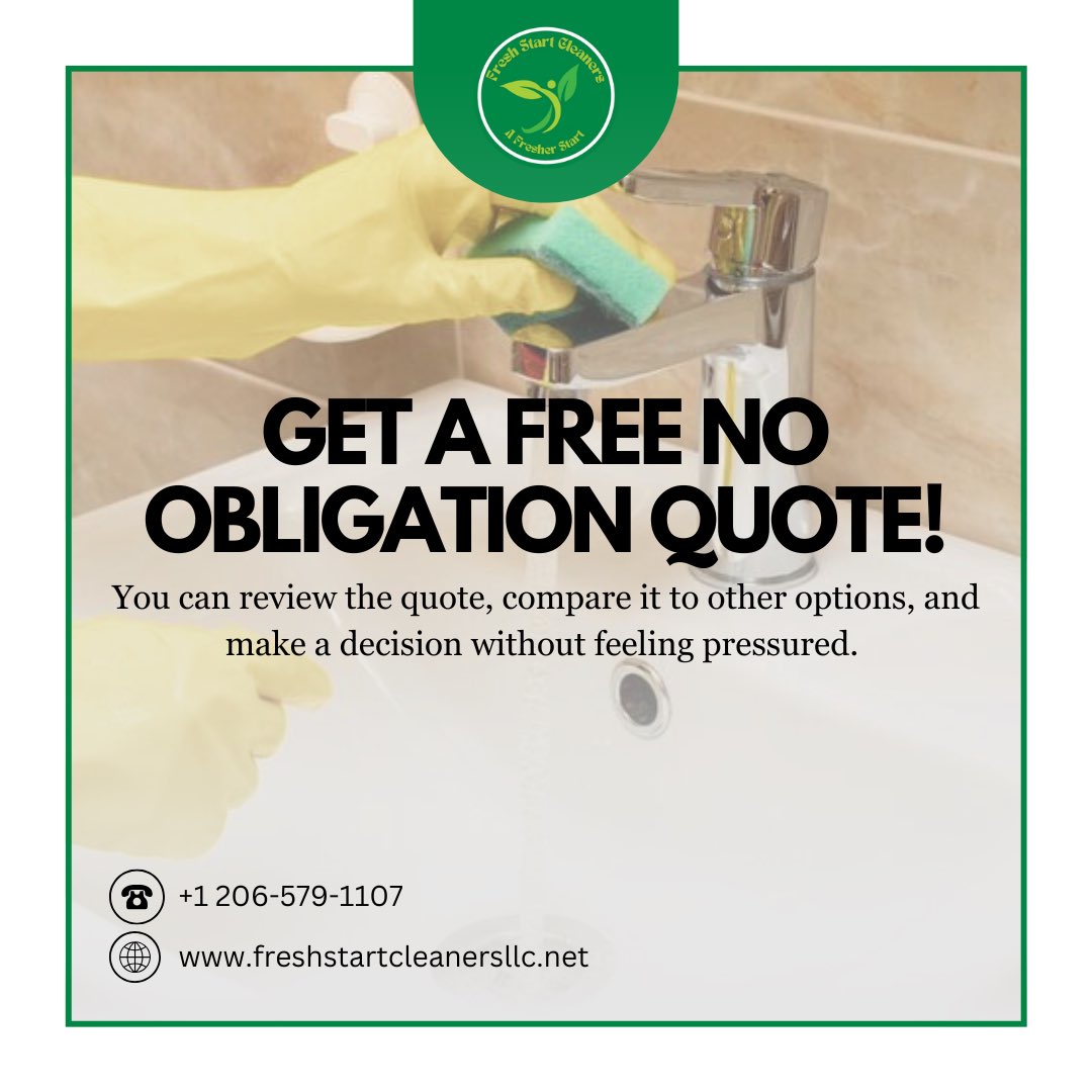 freshstart_SEA's tweet photo. you can get a FREE no-obligation quote to help you decide without any pressure! Compare, review, and choose confidently. 💚✨

📞 Call us at +1 206-579-1107 🌐 Visit us at https://t.co/rtuOENY49N

#FreshStartCleaners #NoObligationQuote #CleaningMadeEasy #EcoFriendlyCleaning https://t.co/WhCFqSig5a