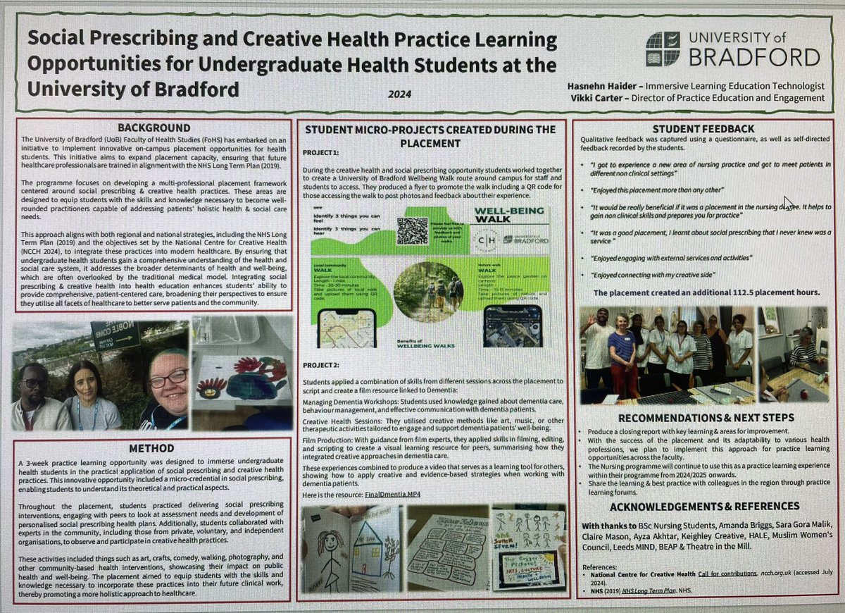 Vikki Carter (@vikkicarter26) on Twitter photo Showcasing our fantastic creative health and social prescribing placement pilot <a href="/UoB_Nursing/">Nursing at University of Bradford</a> <a href="/UniofBradford/">University of Bradford</a> at #PerCIEConf24 <a href="/hasnehnhaider/">Hasnehn Haider</a> <a href="/Erica__Bellamy/">Erica Bellamy</a> @hmillott <a href="/AlisonSHartley/">Alison Hartley</a> <a href="/WhaleyViki/">Viki Whaley</a> Showcasing our fantastic creative health and social prescribing placement pilot <a href="/UoB_Nursing/">Nursing at University of Bradford</a> <a href="/UniofBradford/">University of Bradford</a> at #PerCIEConf24 <a href="/hasnehnhaider/">Hasnehn Haider</a> <a href="/Erica__Bellamy/">Erica Bellamy</a> @hmillott <a href="/AlisonSHartley/">Alison Hartley</a> <a href="/WhaleyViki/">Viki Whaley</a>