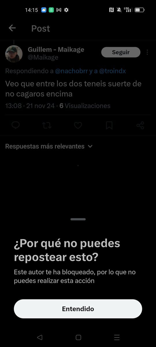 troindx's tweet photo. me flipan los cantamañanas que te sueltan en twitter el comentario 
 , te hablan vehementemente como si fueran dioses del conocimiento pero no quieren recibir la respuesta. la suelto y te bloqueo de mi vida. menudo payaso. que alguien le explique a este señor que es un mitjacanya https://t.co/0a90fqWfvk