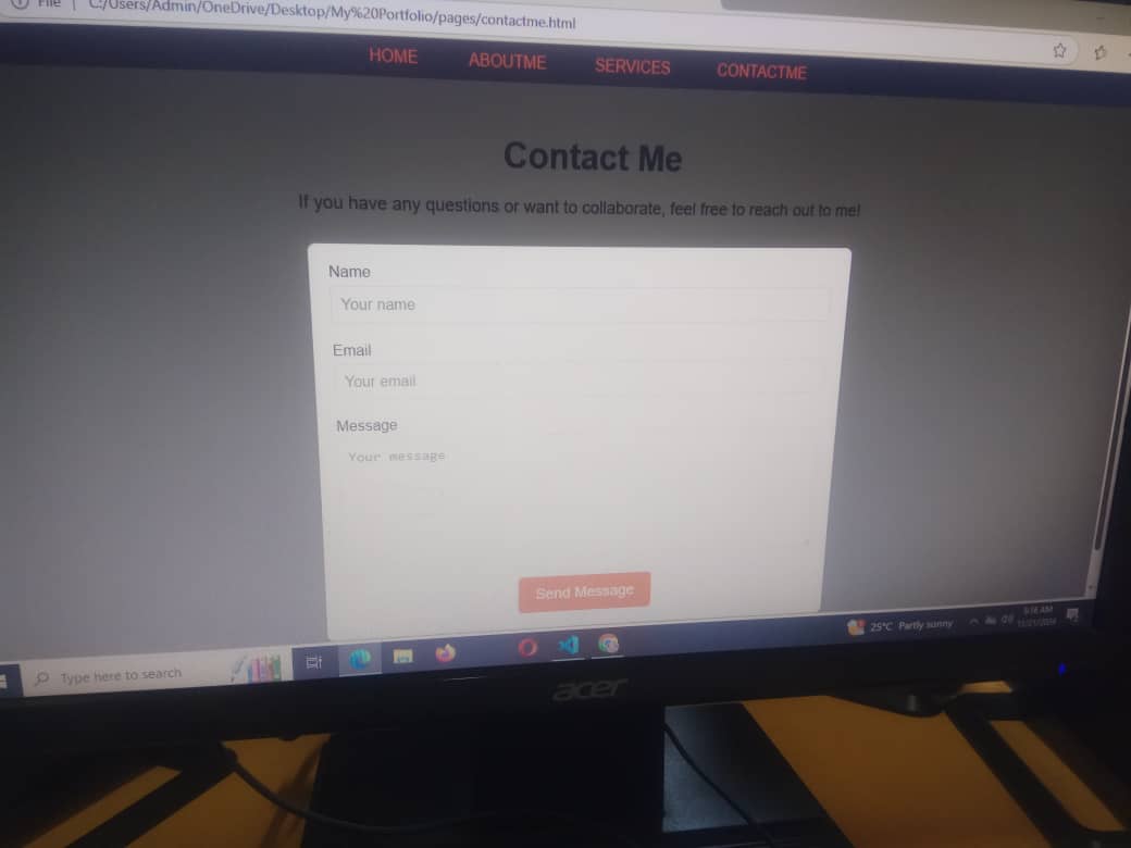 NamzFaith78446's tweet image. Its #Day21 of the #30DaysOfCodingChallenge. Welcome back to my progress. Today I continued to work on my contact me page, it has been quite challenging, hard, and tiresome but finally have done it to my maximum. This is it. #GirlsWhoCode #WomenInTech