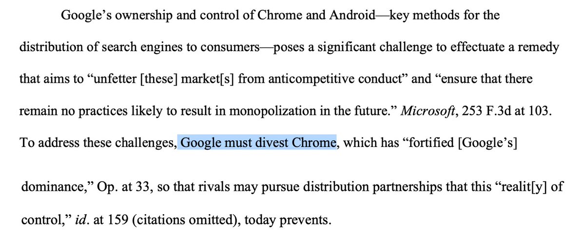 deedydas's tweet image. BREAKING: The US DOJ has told Google to sell Chrome!
They also say:
— Google can either (a) sell Android (b) start with mild remedies that prevent favoring its own search services
— Is prohibited from owning search rivals.
THIS. IS. INSANE.
Read the original DOJ filing here: