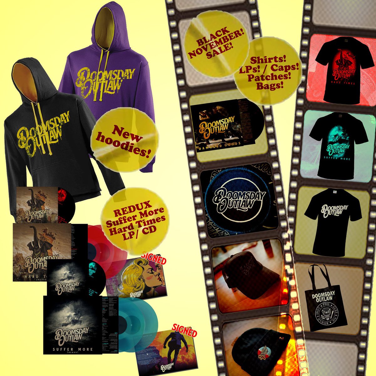 New stuff!
 
BLACK NOVEMBER! Limited time reductions on all black stuff – shirts, beanies, caps, patches

New REDUX editions of Suffer More and Hard Times on our site. Transparent coloured vinyl double albums and CDs 

Lovely new hoodies!
 
doomsdayoutlaw.com/store