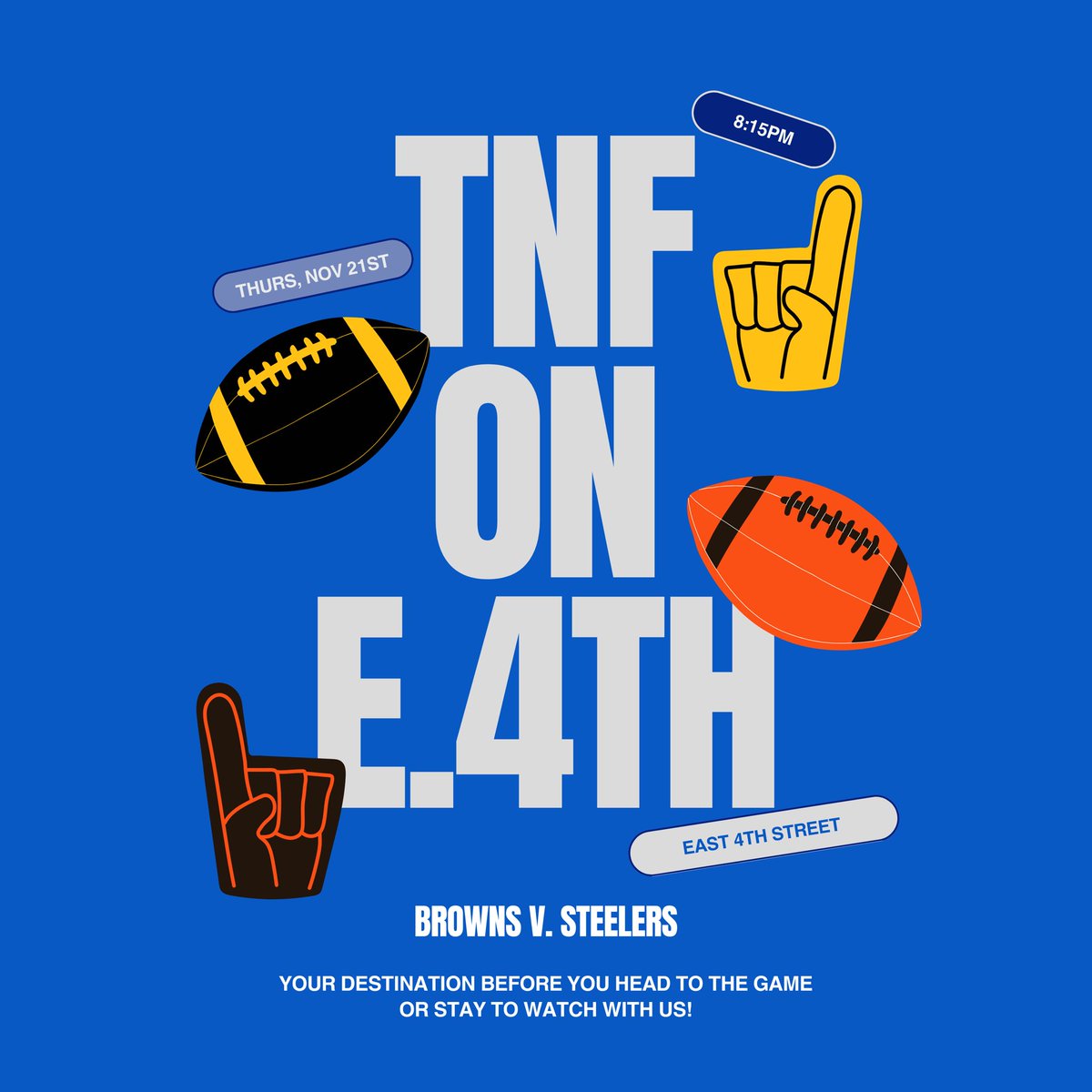 East 4th Street (@e4thst) on Twitter photo #TNF on E.4th! Your destination for food and drinks before the game or stay and watch the game! 🏈 <a href="/Browns/">Cleveland Browns</a> <a href="/steelers/">Pittsburgh Steelers</a>
#TNFonPrime #TNF on E.4th! Your destination for food and drinks before the game or stay and watch the game! 🏈 <a href="/Browns/">Cleveland Browns</a> <a href="/steelers/">Pittsburgh Steelers</a>
#TNFonPrime