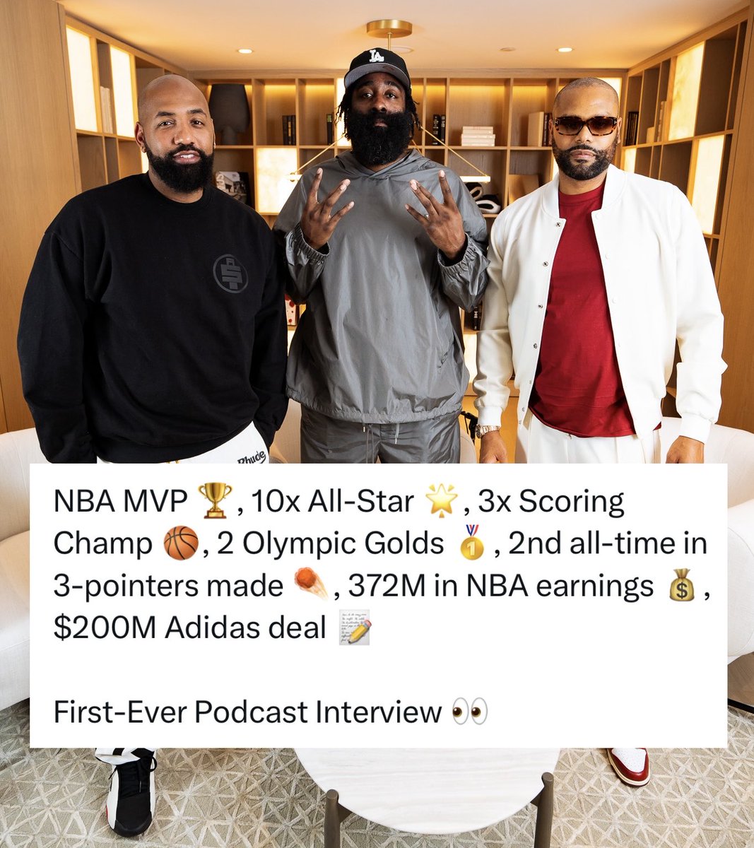 EarnYourLeisure's tweet photo. The great legend @jharden13 sat down with us for his first-ever podcast interview. We covered his career, handling critics, money moves, contracts, sneaker deals, and more. 

The conversation drops today at 6 PM EST on the @earnyourleisure YouTube channel and podcast platform https://t.co/t85FMQwOl7