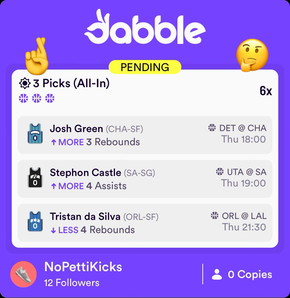 Edwardp3rd's tweet image. Sharing is caring so here's an entry I placed on Dabble that you can copy!👌🥰💥🤞
click.dabble.com/ugiS/r9q0hzyz
#nba #sport #sports #SportsBettingX #NHL #nfl #dabble