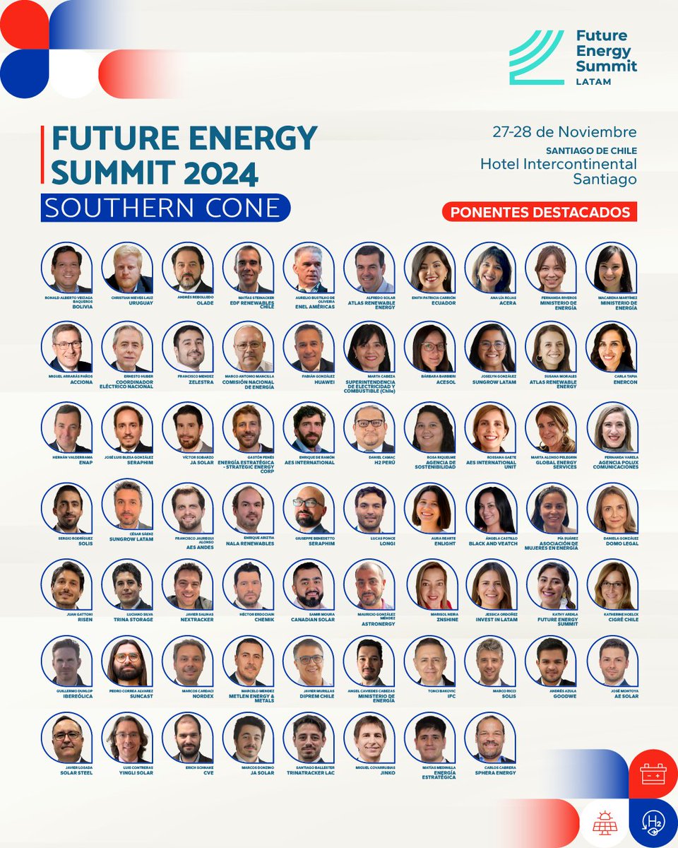 🌟Conoce a los líderes del sector energético en #FESChile

Los speakers más influyentes del sector energético te esperan en el encuentro líder del Cono Sur.

¿Te sumas a la #ExperienciaFES?  
📌 27 y 28 de noviembre

Últimas entradas disponibles: live.eventtia.com/es/fes-chile