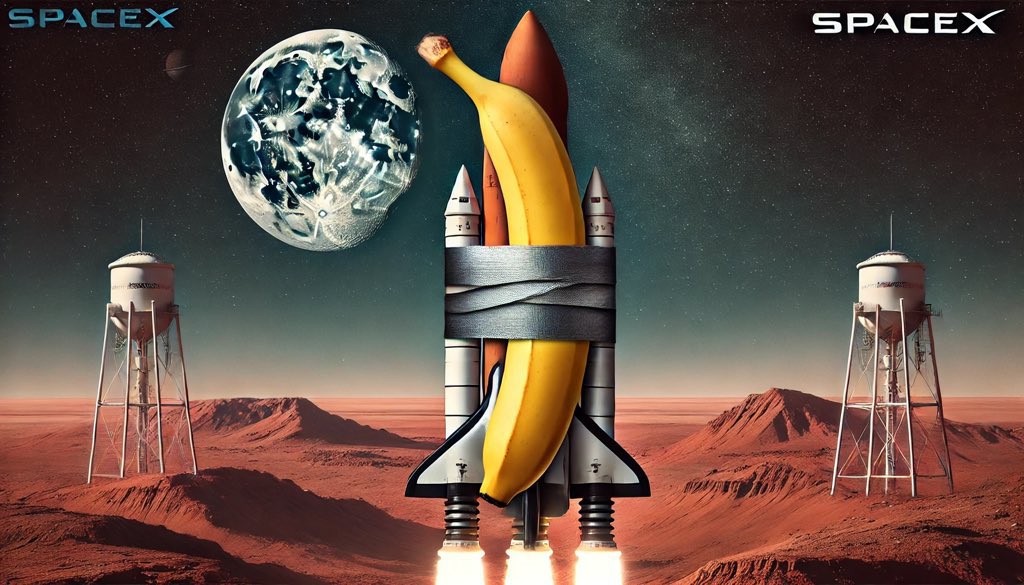 I’m willing to donate my banana to Elon Musk, tape it to the body of a SpaceX rocket, and send it to both Mars and the Moon! 🚀🍌🌕🔴