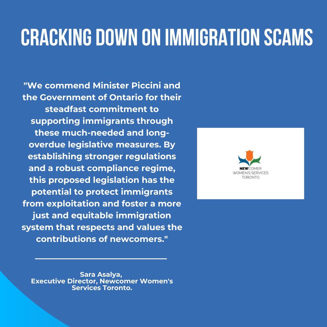Yesterday, we announced new measures to hold scumbag immigration consultants accountable for taking advantage of those seeking a better life. Thank you to <a href="/saraAsalya/">Sara Asalya</a> and <a href="/NewEmployment/">New Employment</a> for your unwavering support and advocacy for newcomers in our province. Your efforts in