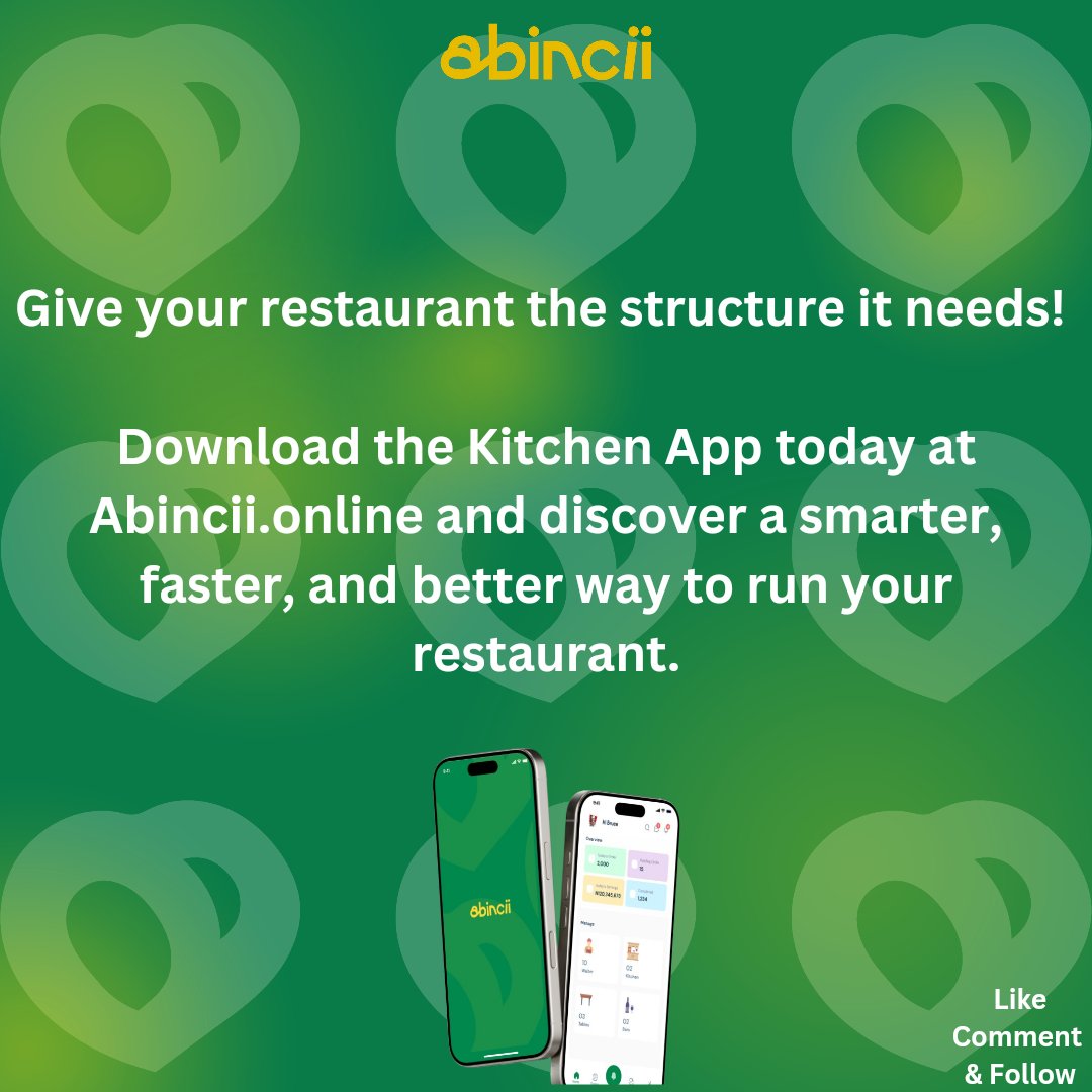 ABINCII_'s tweet image. Give your restaurant the structure it needs!

Download the Kitchen App today at Abincii.online and discover a smarter, faster, and better way to run your restaurant.

#Abincii
#RestaurantSolutions
#KitchenApp