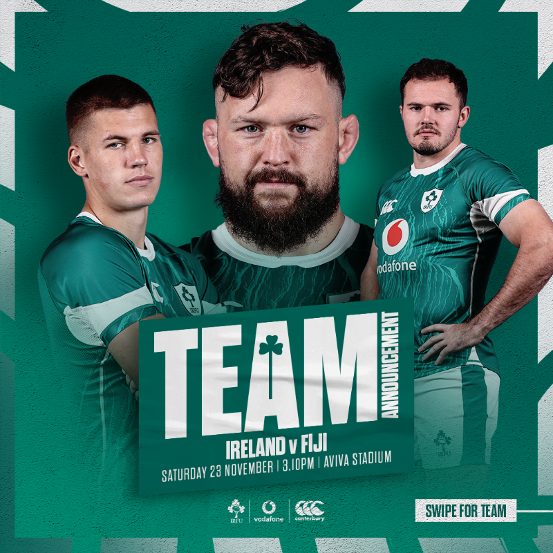 IrishRugby's tweet photo. Our line up to face Fiji at Aviva Stadium! 👊

#TeamOfUs