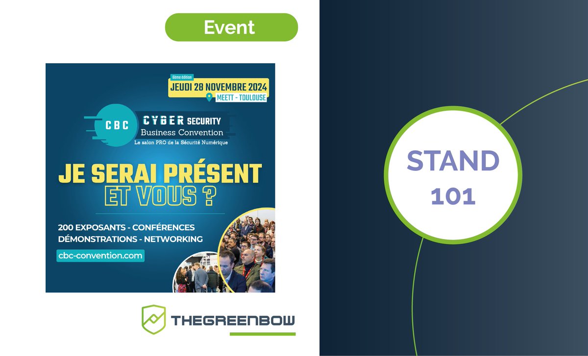 📅 J-7 | <a href="/CBCToulouse/">CBC - Cybersecurity Business Convention</a>
RDV le 28 novembre stand 101 pour échanger avec notre équipe sur nos solutions solutions de sécurité VPN robustes et performantes ! On se réjouit d'avance de retrouver l’écosystème cyber d'Occitanie !
website-12811.eventmaker.io/fr/registratio…
#CBC #CyberSécurité #VPN #PQC