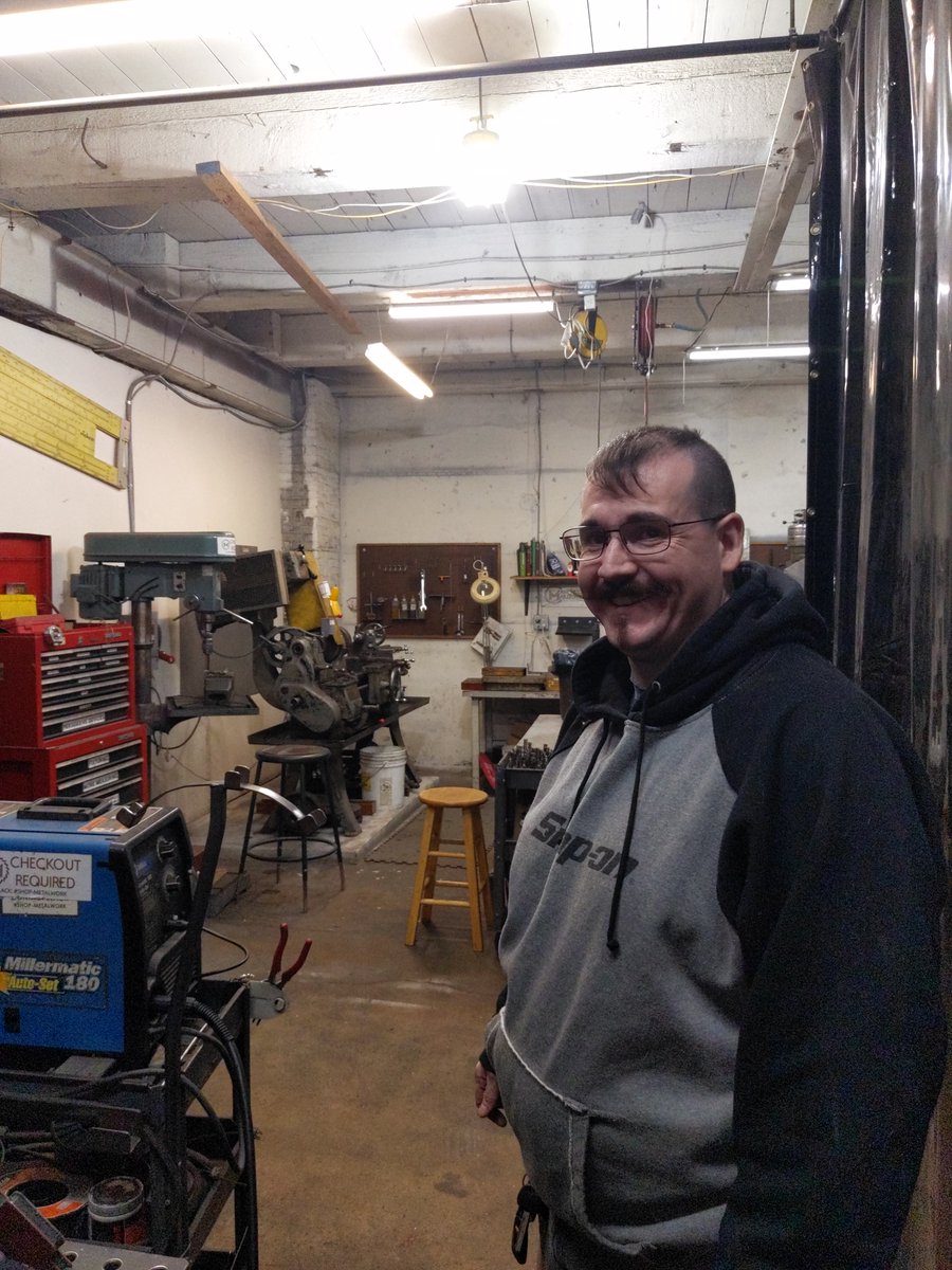 Why I love our makerspace -  if you ever run into any problem, there is always someone around to help. Brad helped me fix  the wire-feed mechanism on the MIG welder last night. He stepped right up, quickly diagnosed the issue and executed a fix. #makerspacehero #makerspacenh