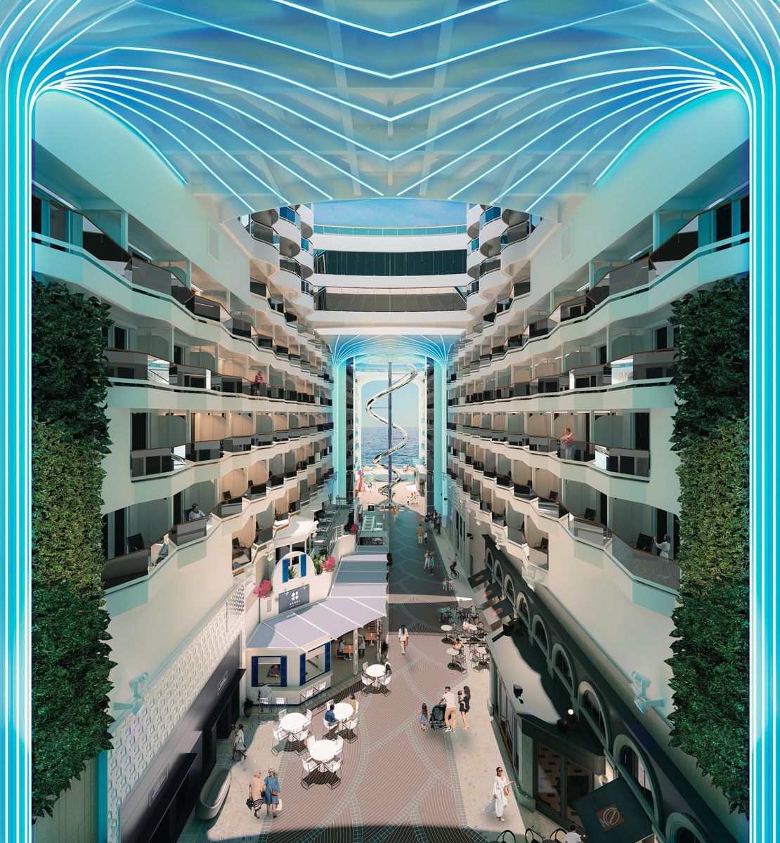 MSCCruisesUSA's tweet photo. FIRST LOOK 👀: Take a peek at World-Class accommodations on board MSC World America, debuting April 2025. From spacious suites to balconies overlooking the lively promenade, get ready to cruise in style! #MSCWorldAmerica #ANewWorldofCruising https://t.co/8QTsvENodG