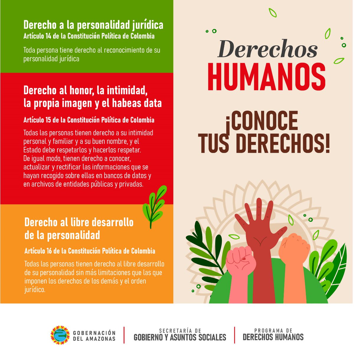 #DerechosHumanos la secretaría de Gobierno y Asuntos Sociales informa sobre los derechos que tiene cada personas, aquí te presentamos 3 derechos fundamentales📷📷📷