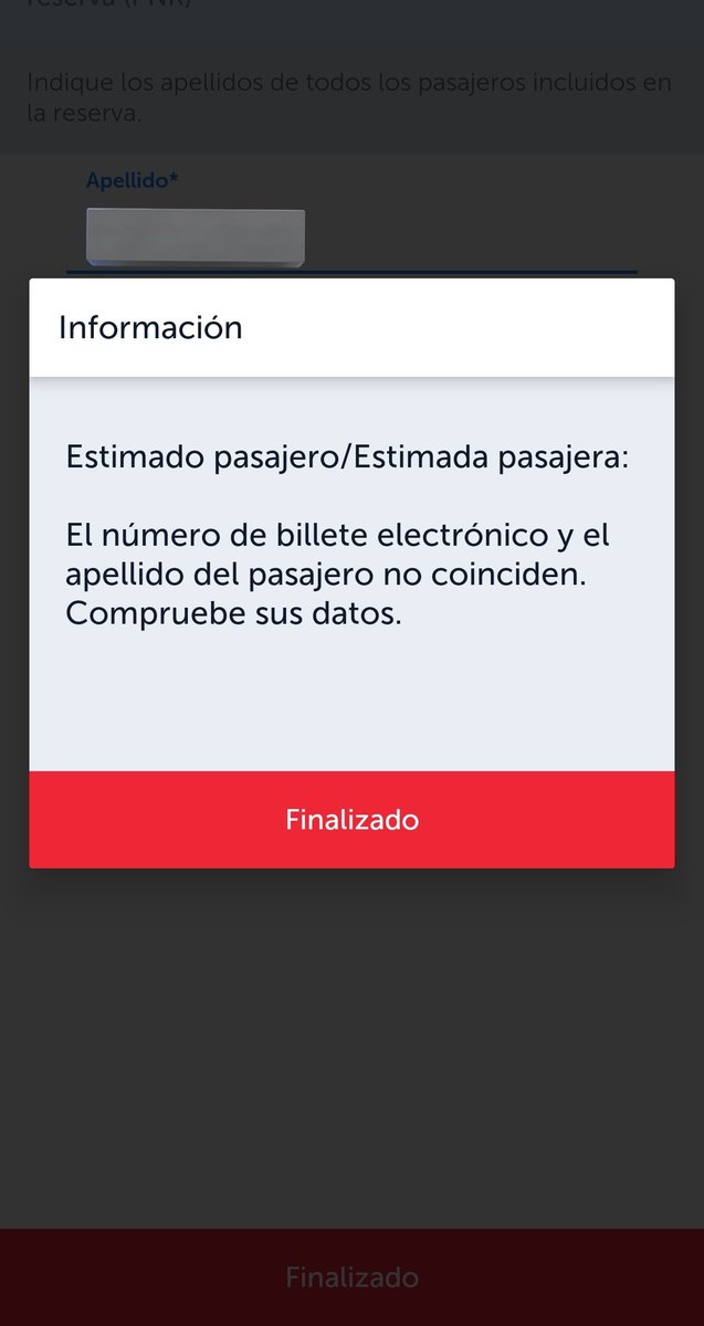 tnkabtyohan's tweet photo. @TK_HelpDesk la app no me deja gestionar el vuelo y al ingresar la información que requiere me marca incorrecto, ya intenté diferentes combinaciones de mi apellido y no me deja avanzar. https://t.co/sYcSgVmrsL