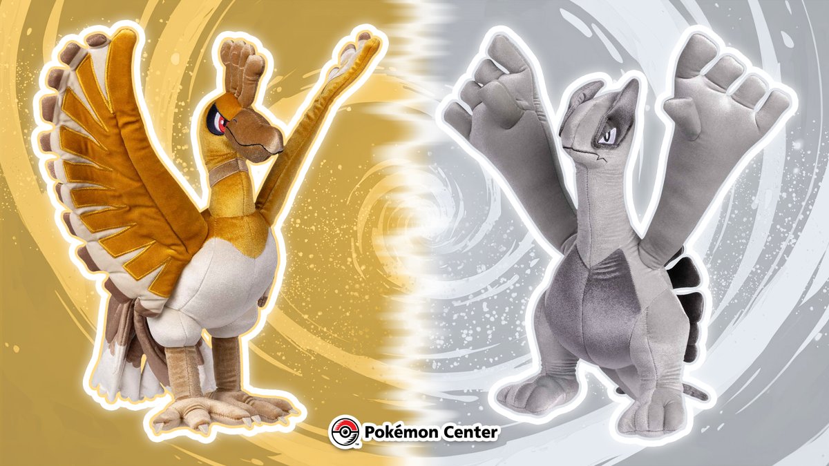 Pokemon's tweet image. Hey Trainers! Do you remember where you were when you first spotted Ho-Oh and Lugia? 💛🩶

Celebrate your memories of Pokémon Gold and Pokémon Silver with the commemorative 25th anniversary Gold &amp;amp; Silver Legends Ho-Oh and Lugia plush, available only at Pokémon Center! 🔗 ⤵️