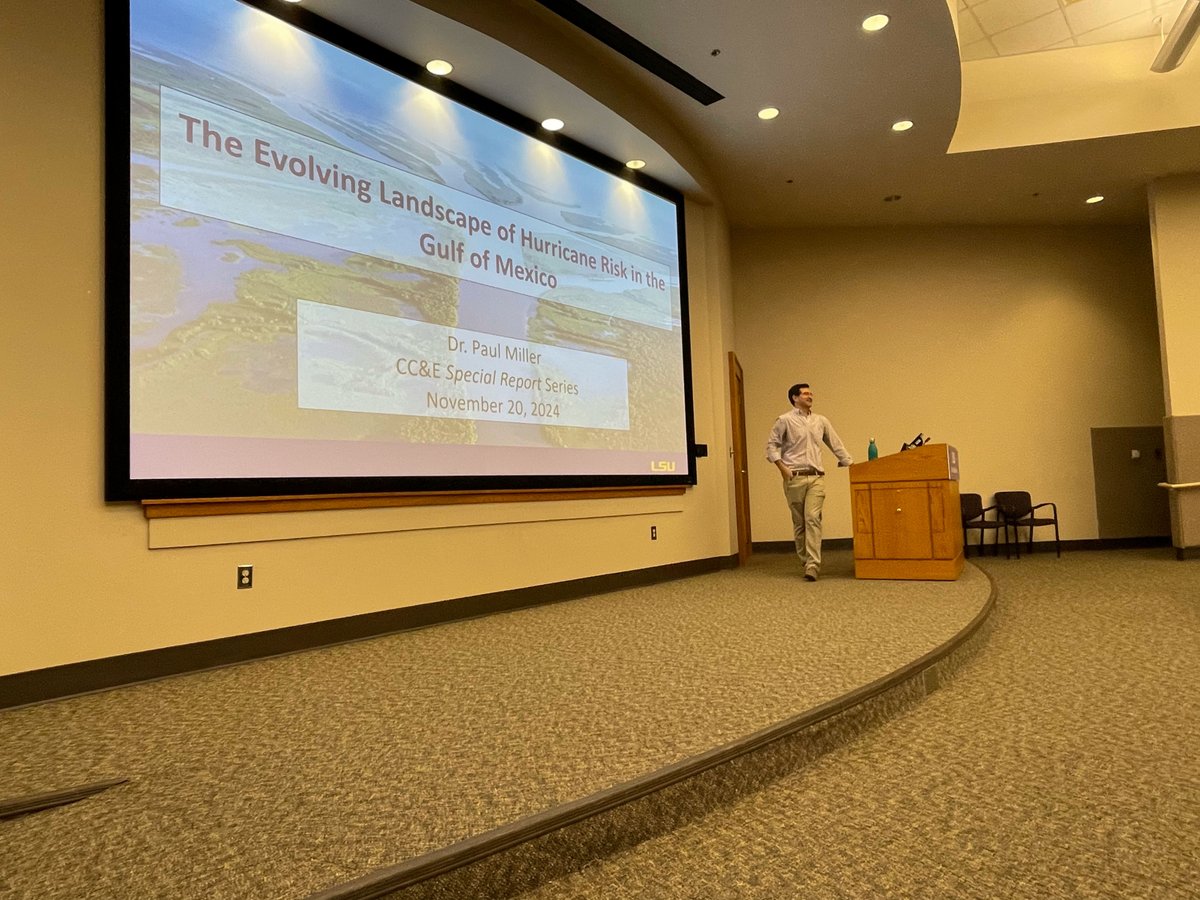 LSU_CCE's tweet photo. Thanks to all who came out yesterday to CC&amp;E's inaugural Special Report Seminar with DOCS' Paul Miller! Dr. Miller discussed this year's Gulf hurricane season, and how LSU research is helping to improve hurricane forecasts. https://t.co/YZJWKBjdxb