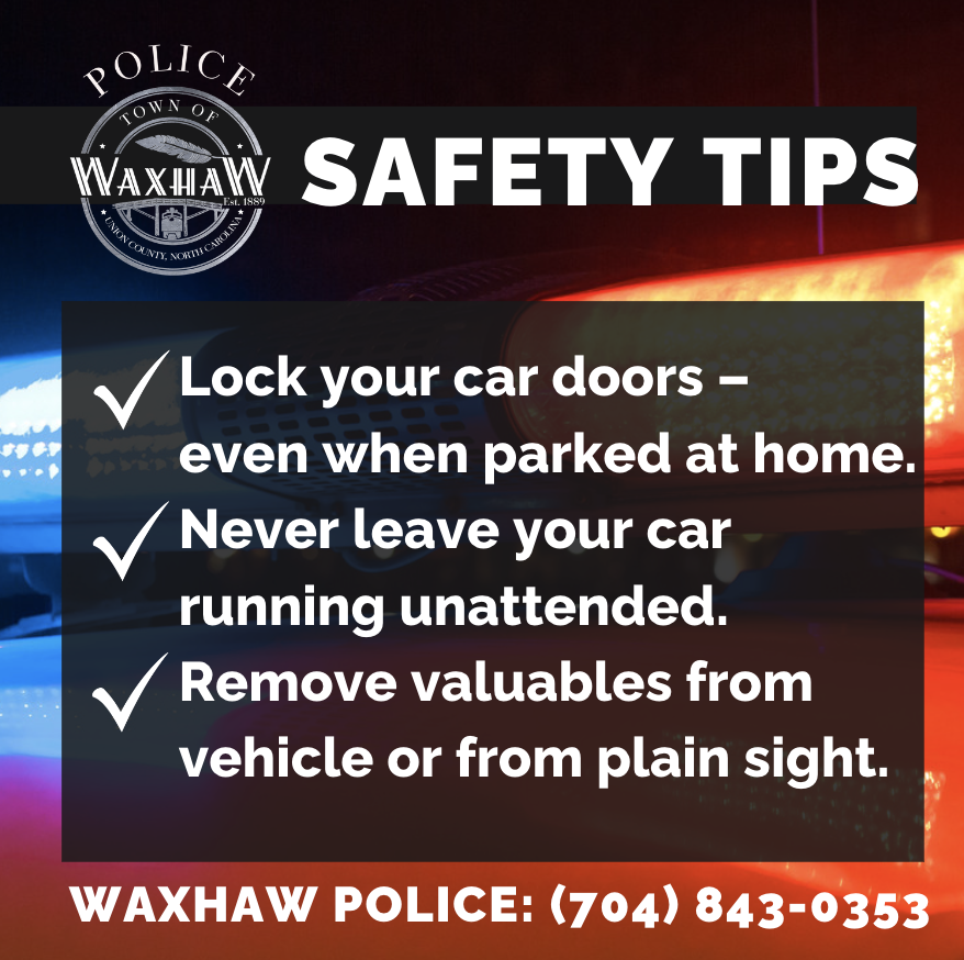 We've seen an increase in car break-ins and auto theft in our area. Let’s work together to keep our community safe: Lock your car doors – even when parked at home. Never leave your car running unattended. Remove valuables from plain sight or take them with you.
