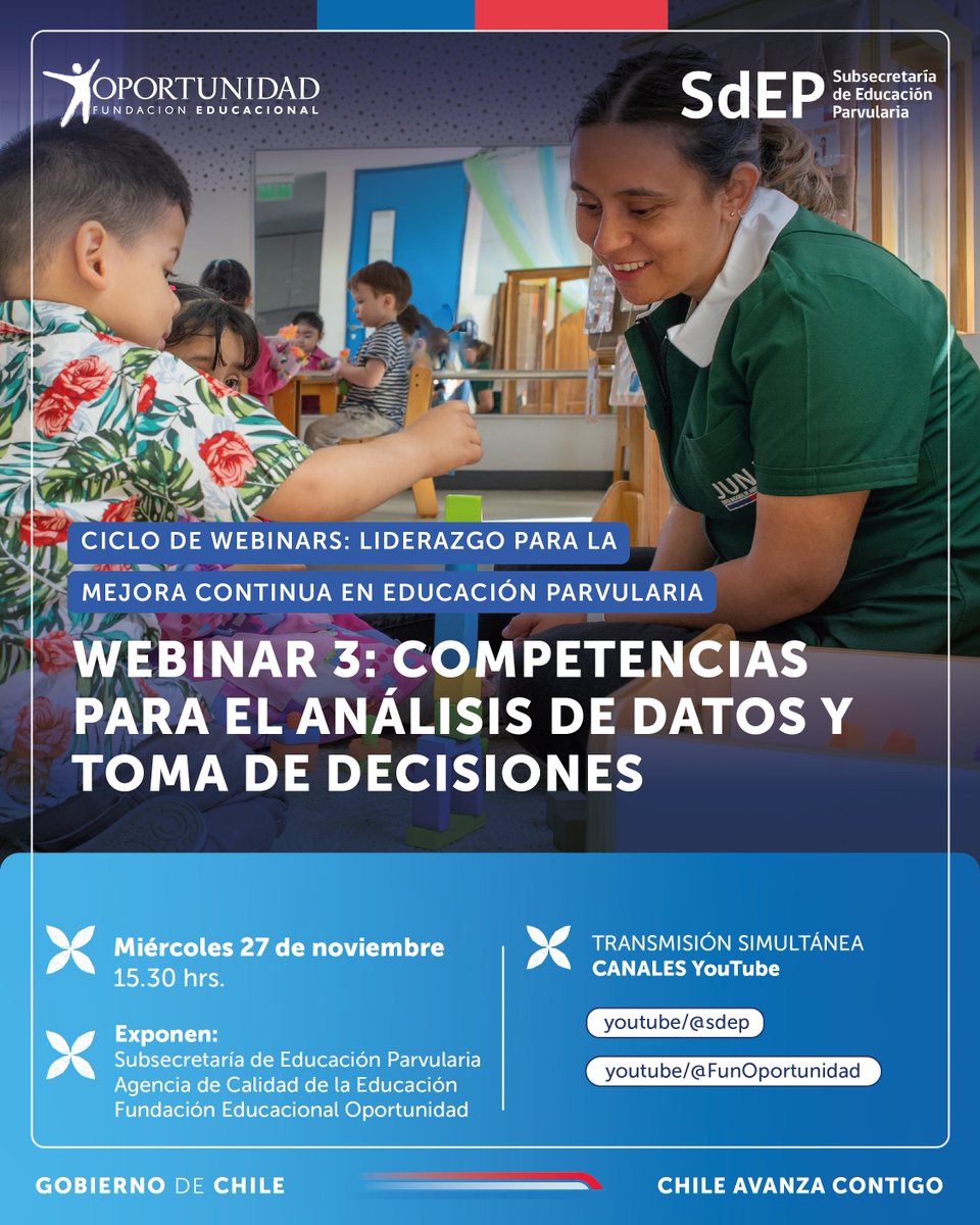 ¡No te pierdas el último webinar de nuestro ciclo junto a <a href="/Fun_Oportunidad/">Fundación Educacional Oportunidad</a>! En esta ocasión, contaremos con la participación de <a href="/agenciaeduca/">Agencia de Calidad de la Educación</a> para conversar sobre el análisis de datos y la toma de decisiones.
📅 27 de noviembre | 15.30 hrs.
🔗youtu.be/HWA5uZkka5o