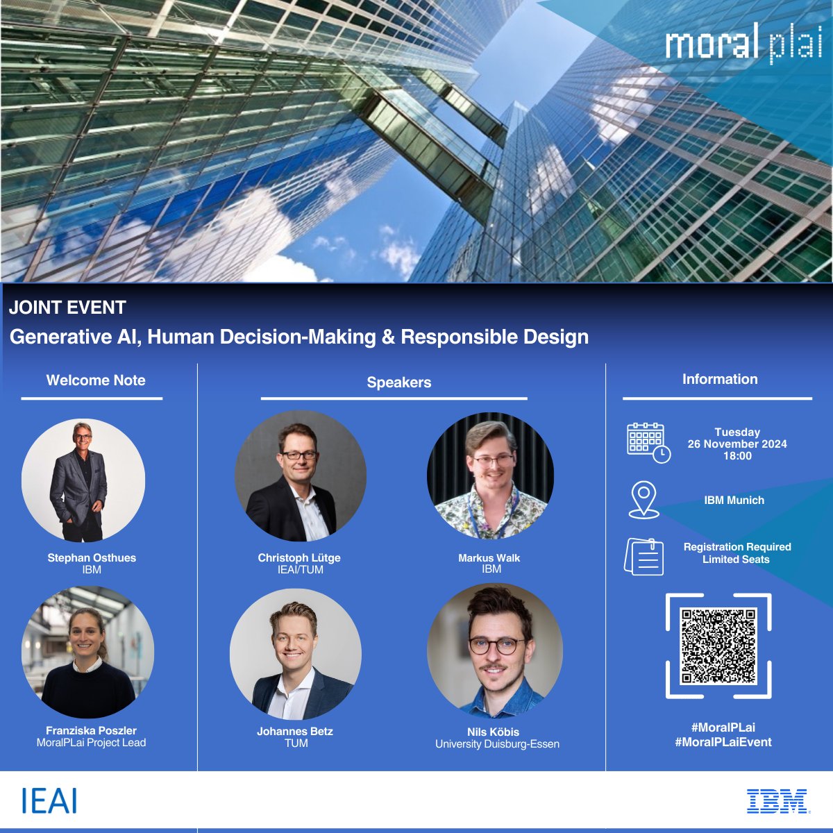 (1/2) Final Countdown for Joint Event: "#GenerativeAI, Human Decision-Making &amp; Responsible Design" 𝗥𝗲𝗴𝗶𝘀𝘁𝗿𝗮𝘁𝗶𝗼𝗻 𝗶𝘀 𝗿𝗲𝗾𝘂𝗶𝗿𝗲𝗱/Very few seats are still available. #AI #AIEthics #ResponsibleAI #IEAI #IBM #TUM