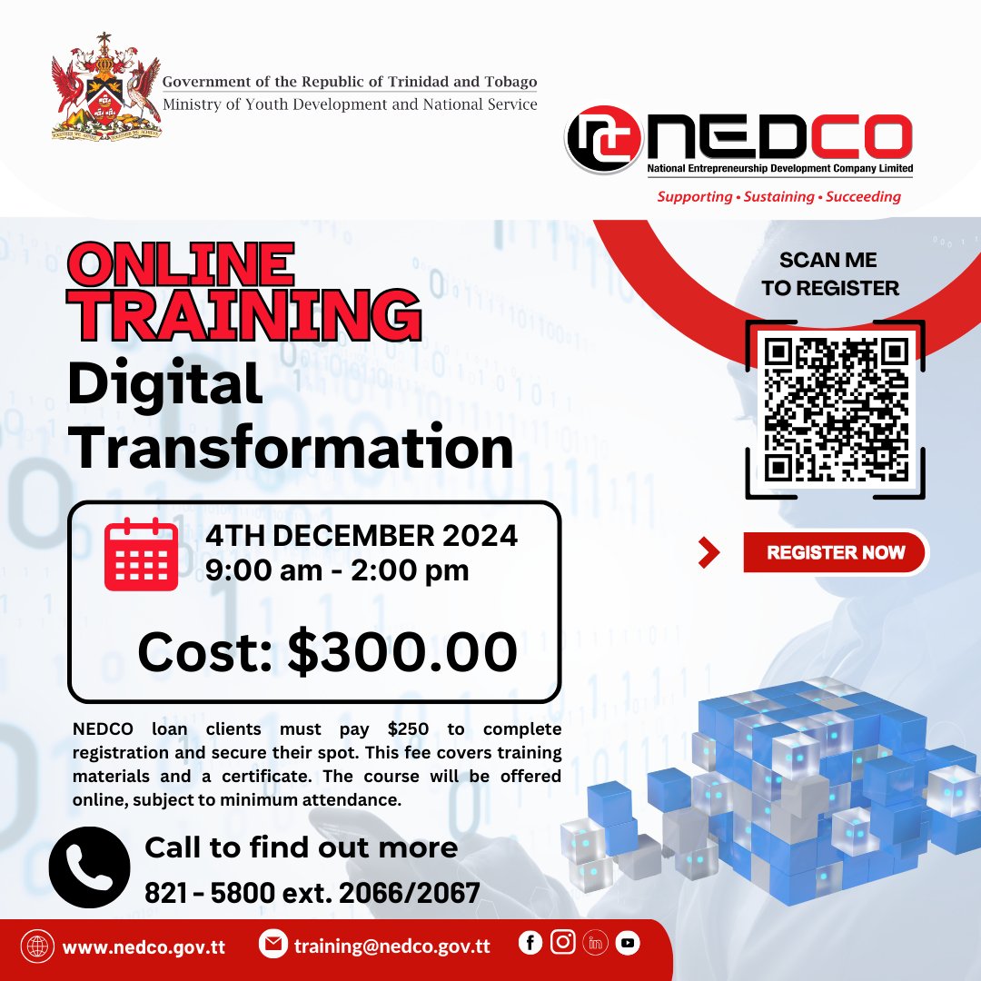 NedcoTT's tweet photo. Transform your business for the digital age! Join us on December 4th, 2024, from 9 AM to 2 PM. Learn essential digital strategies to stay competitive in today's market.

https://t.co/VRi3C1Hzf6 

#NEDCOTraining #TrinidadandTobago #Entrepreneurship #BusinessGrowth #SmallBusiness https://t.co/IOhQ0OOdNB