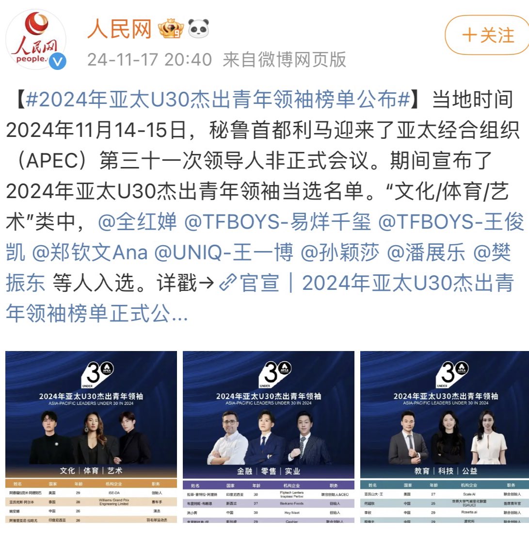 ForCdrama's tweet photo. #WangYibo is one of the honorees for the 2024 Asia-Pacific Under30 Outstanding Leaders in the Culture, Sports &amp; Art category. 

The list, announced during the 2024 APEC Summit, honors individuals whose actions promote regional economic growth, social progress &amp; cultural exchange. https://t.co/eiDzHn9DUp