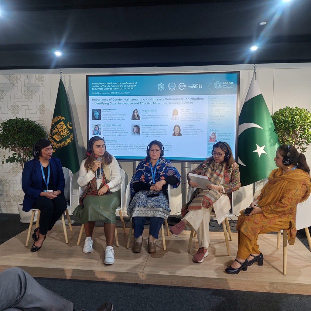 Gender integration into the NDC technology roadmap in Paksitan on the agenda when <a href="/UN_Women/">UN Women</a> invited <a href="/gggi_hq/">GGGI</a> to the <a href="/ClimateChangePK/">Ministry of Climate Change, Pakistan</a> #COP29 Pavilion. <a href="/UNFCCC_CTCN/">UN Climate Technology Centre and Network (CTCN)</a> champions the gender-tech link in #ClimateAction