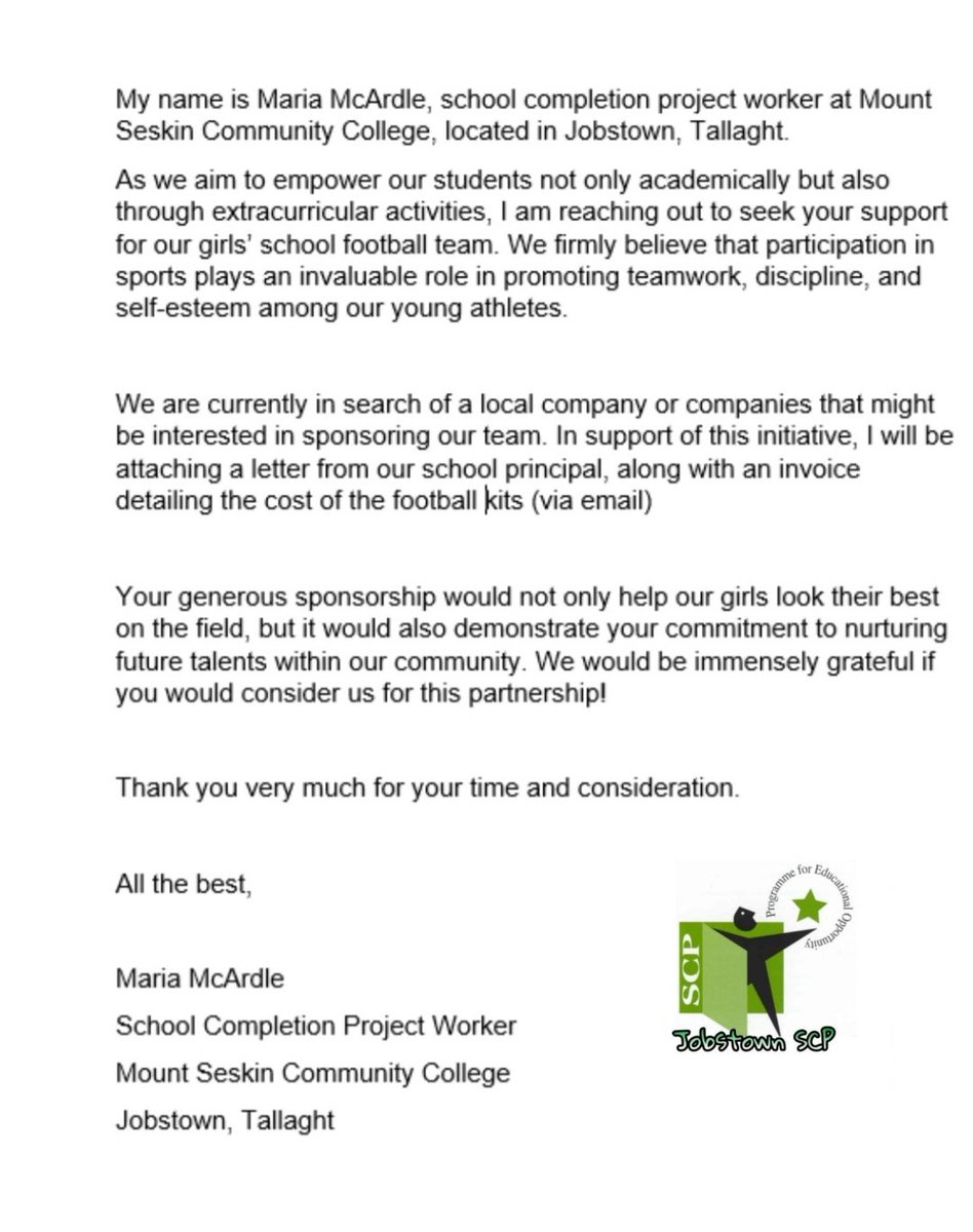 ⚽️🥅Sponsorship Opportunity for Mount Seskin Community College Girls' Football Team🥅⚽️