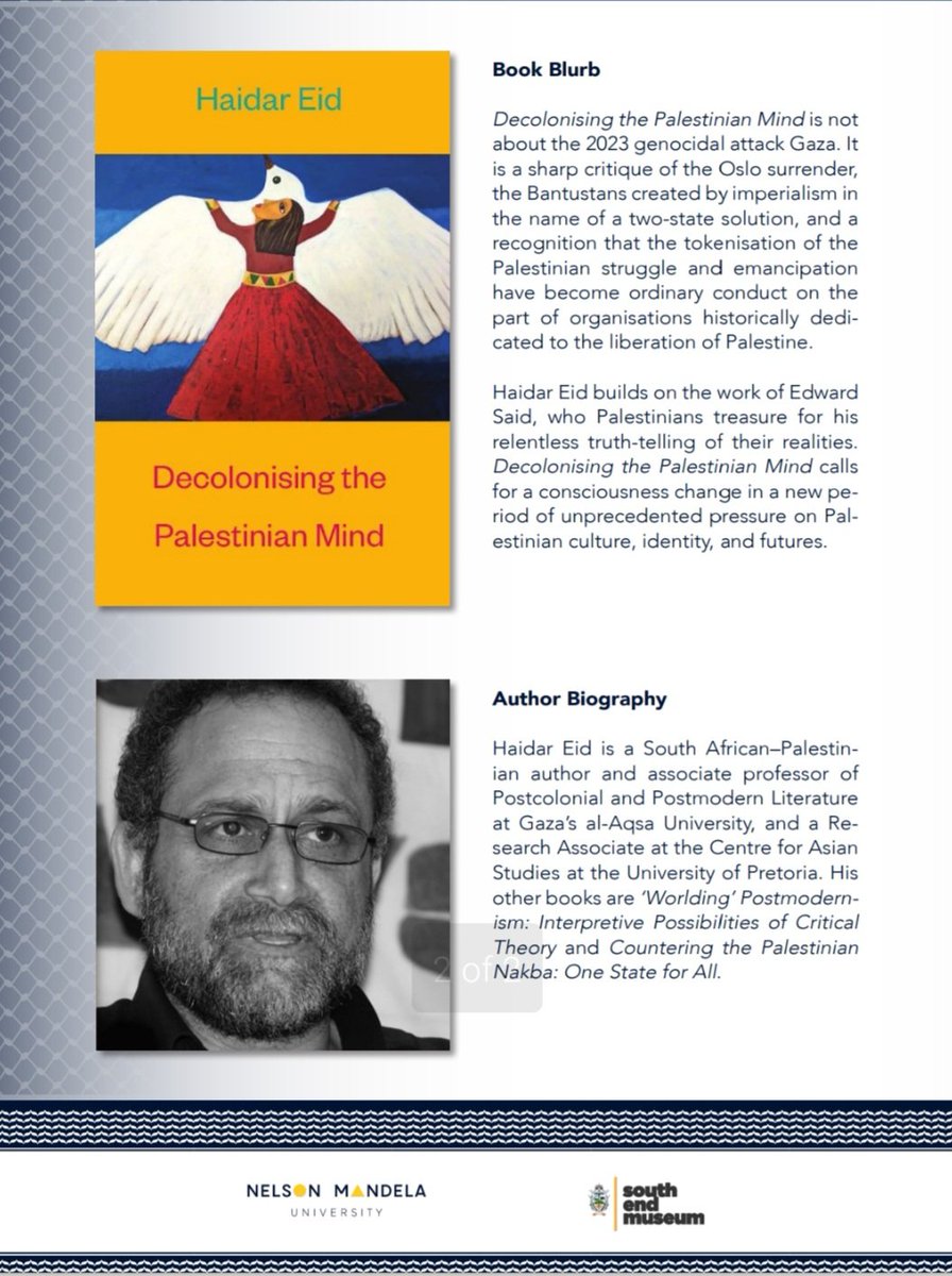 Join us for the launch of Palestinian - South African author and professor, Haidar Eid's book "Decolonising the Palestinian Mind"

We are LIVE:
youtube.com/live/gjj-D8wkV…