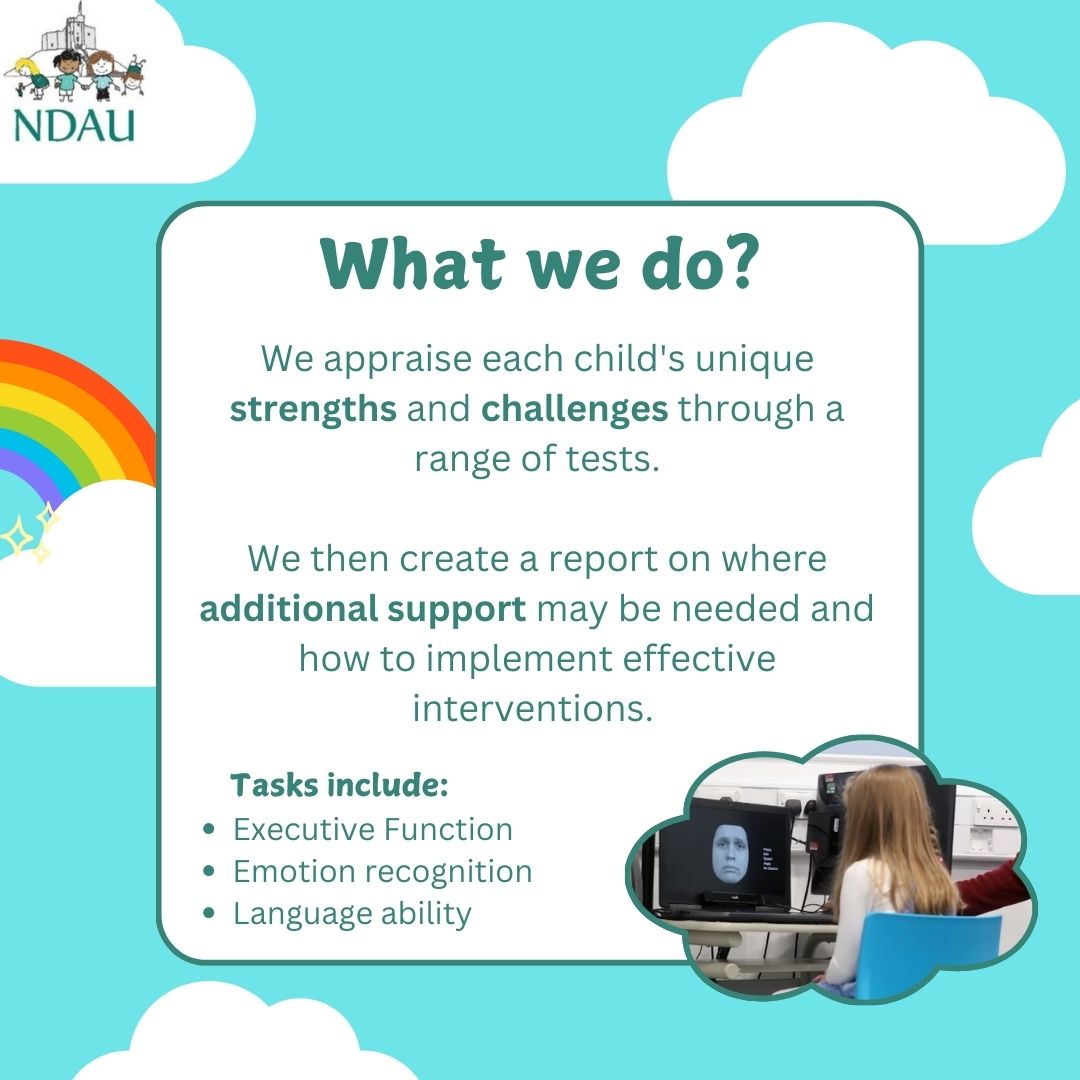 CUCHDScardiff's tweet image. Get to know the Neurodevelopment Assessment Unit (NDAU), one of the research groups here at CUCHDS! Follow @NDAUCardiff to keep up to date 🌈