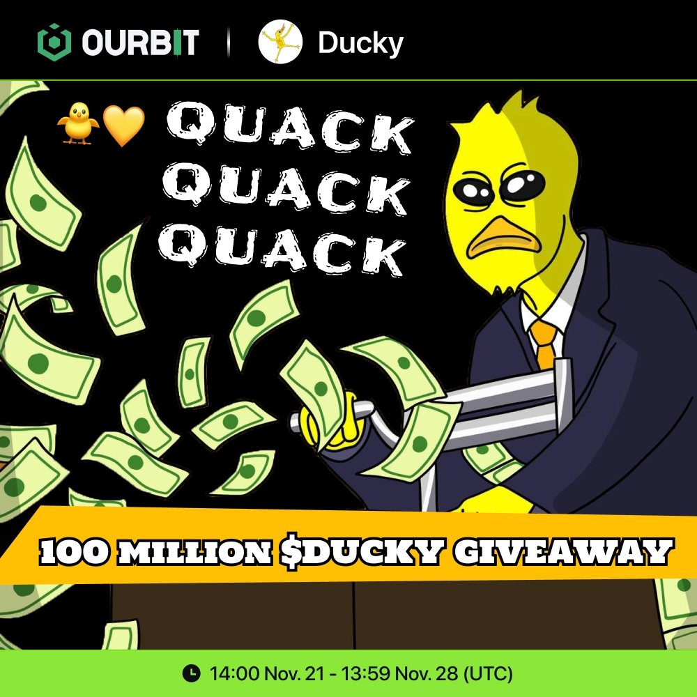 𝙌𝙪𝙖𝙘𝙠 𝙦𝙪𝙖𝙘𝙠! 𝙒𝙀 𝙇𝙊𝘽 𝙕𝙀 𝘿𝙐𝘾𝙆𝙎 💛🐥

100 million $DUCKY token GIVEAWAY! Grab a bag of $DUCKY 👇

⓵ Follow <a href="/Ourbit_Official/">Ourbit</a> and <a href="/Duckycoinerc/">Ducky</a>

⓶ Create your Ducky PFP 👉 duckycoin.vip/#Pfp and drop your creation in the comments 💬
🔹20 lucky winners will