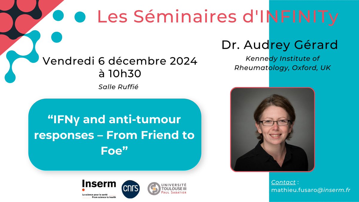 Infinity Toulouse (@infinitytls) on Twitter photo L'Institut INFINITy a le plaisir d'accueillir 👉Audrey Gérard  le vendredi 6 décembre à 10h30. Retrouvez toutes les informations utiles sur l'affiche jointe. Entrée libre. Espérant vous voir nombreux !🙂 L'Institut INFINITy a le plaisir d'accueillir 👉Audrey Gérard  le vendredi 6 décembre à 10h30. Retrouvez toutes les informations utiles sur l'affiche jointe. Entrée libre. Espérant vous voir nombreux !🙂
